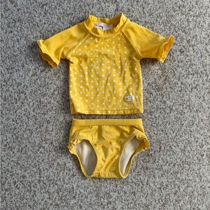 5/$25 Janie and Jack Baby Girl Yellow Polka Dot Rashguard 2 Piece Swimsuit